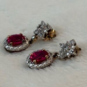 Ruby and Diamond Earrings made with 925 Sterling Silver. #179